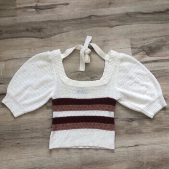 MINKPINK White and Brown Striped Blouse - Picture 3 of 6